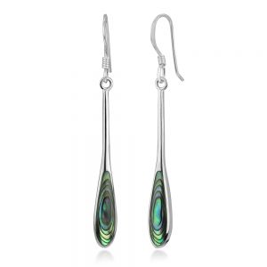 SUVANI Sterling Silver Natural Green Abalone Shell Inlay Elegant Long Teardrop Hook Earrings 1.85"