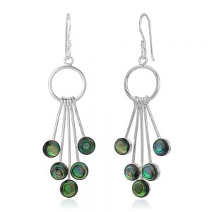 SUVANI Sterling Silver Green Abalone Shell Dangling Snow Balls Elegant Long Dangle Earrings 2"