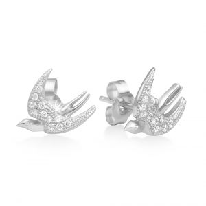 SUVANI 925 Sterling Silver White CZ Little Dove Bird Peace Love Symbol Post Stud Earrings 9 mm