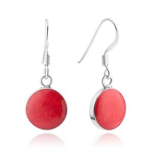 SUVANI 925 Sterling Silver Synthetic Red Resin Inlay Classic Round Dangle Hook Earrings 1”