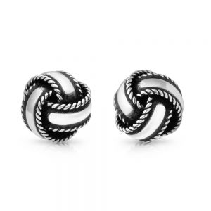 SUVANI 925 Oxidized Sterling Silver Tiny Vintage Love Knot Rope Edge Post Stud Earrings 8 mm