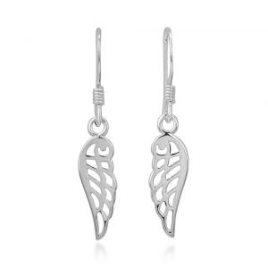 925 Sterling Silver Cut Open Beautiful Angel Wings Dangle Hook Earrings 1.18"