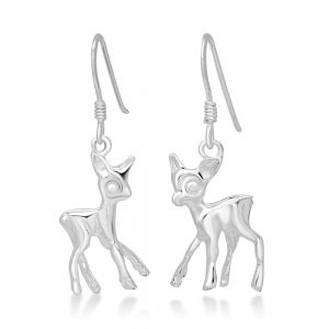 925 Sterling Silver 3-D Lovely Little Baby Deer Reindeer Dangle Hook Earrings 1.26"