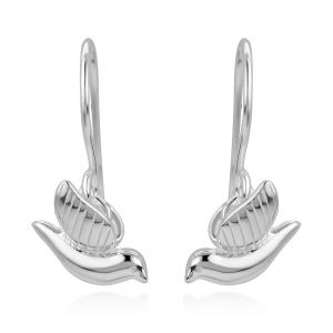 SUVANI 925 Sterling Silver 3-D Little Dove Bird, Peace Love Symbol Dangle Hook Earrings 0.7"