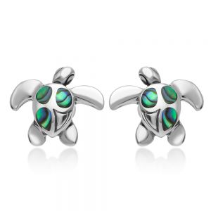 SUVANI 925 Sterling Silver Natural Green Abalone Shell Inlay Sea Turtle Post Stud Earrings 12 mm