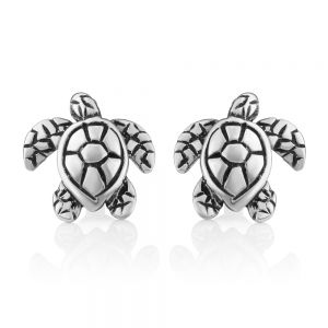 SUVANI Oxidized Sterling Silver Vintage Small Little Detailed Sea Turtle Post Stud Earrings 12 mm