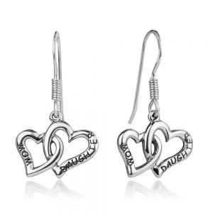 SUVANI 925 Sterling Silver Open Two Connecting Hearts Mom & Daughter Love Dangle Hook Earrings 1.1 inches