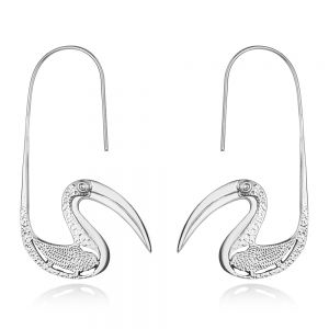 SUVANI 925 Sterling Silver Flamingo Bird Big Beak Vintage Large Unique Design Hook Earrings 2.1 inches