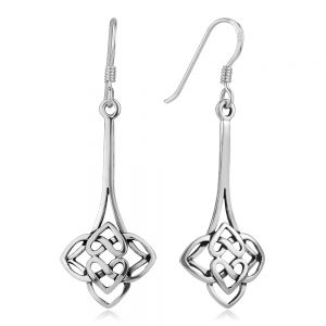SUVANI 925 Oxidized Sterling Silver Celtic Knot Symbol Heart Shaped Elegant Long Drop Earrings 1.7”