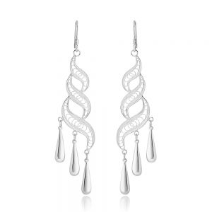 SUVANI Sterling Silver Handmade Filigree Filigrana Waterfall Elegant Long Drop Dangle Earrings 3.15"