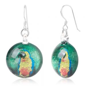SUVANI Sterling Silver Hand Blown Glass Yellow Macaw Parrot Bird Green Round Dangle Earrings for Women