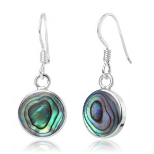 SUVANI 925 Sterling Silver Natural Green Abalone Shell Round Dangle Hook Earrings 1.06 inches