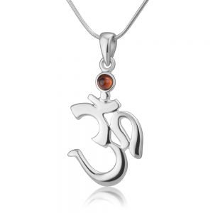 SUVANI 925 Sterling Silver Yellow Amber Yoga, Aum, Om, Ohm, Sanskrit Pendant Necklace, 18 inches