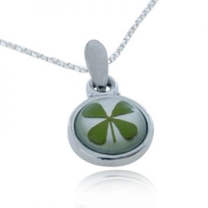 SUVANI Stainless Steel Real Irish Four (4) Leaf Clover Good Luck Shamrock Round Pendant Necklace, 18 inches