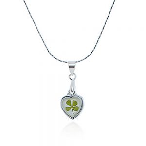 Stainless Steel Real Four (4) Leaf Clover Good Luck Shamrock Little Heart Necklace, 16-18 inches