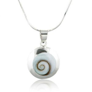 SUVANI Sterling Silver Natural Shiva Eye Shell Inlay Round Pendant Necklace, 18 inches