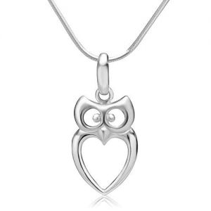 SUVANI Sterling Silver Owl Bird Heart Shaped Charm Pendant Necklace, 18 inches