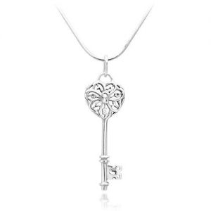 925 Sterling Silver Filigree Key to My Heart Love Symbol Pendant Necklace, 18 inches