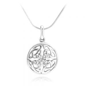 925 Sterling Silver Celtic Knot Round Pendant Necklace, 18 inch Snake Chain