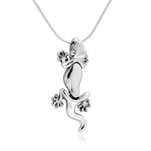 SUVANI Sterling Silver Movable Gecko Lizard Charm Pendant Necklace, 18 inch Snake Chain