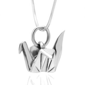 SUVANI Sterling Silver Origami Bird Paper Crane Flapping Bird Pendant Necklace, 18 inches