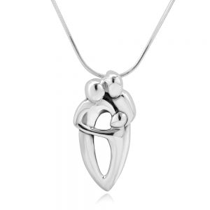 SUVANI Sterling Silver Love Family Hug Parents and Child Mother's Day Pendant Necklace, 18 inches