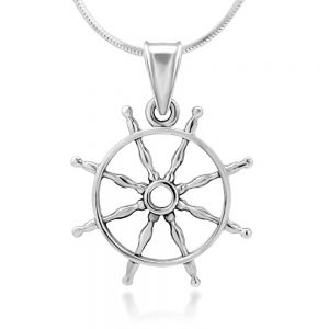 SUVANI 925 Sterling Silver Navy Sailor Ship Wheel Open Seas Pendant Necklace, 18 inches