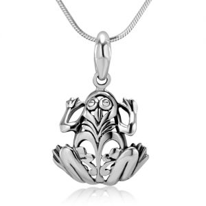 Sterling Silver Bali Inspired Open Filigree 2D Frog Pendant Pendant Necklace 18"