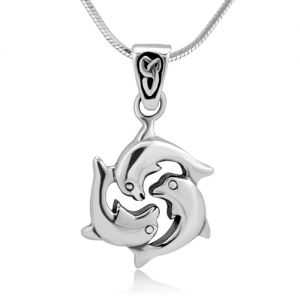 SUVANI Sterling Silver Celtic Triple Dolphin Fish Love Harmony Friendship Pendant Necklace 18''