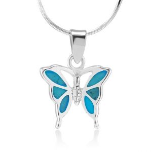 SUVANI Sterling Silver Butterfly Synthetic Blue Turquoise Inlay Pendant Necklace, 18 inches