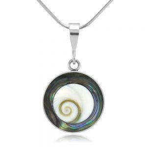 SUVANI 925 Sterling Silver White Shiva Eye and Green Abalone Shell Reversible Necklace, 18 inches