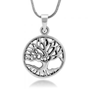 SUVANI 925 Sterling Silver Tree of Life Symbol Open Round Pendant Necklace, 18 inches