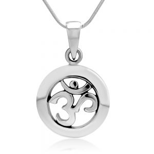 SUVANI Sterling Silver Yoga, Aum, Om, Ohm, Sanskrit India Symbol Pendant Necklace, 18 inches