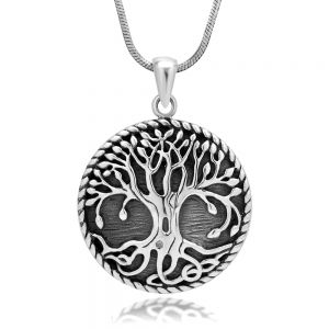 SUVANI 925 Sterling Silver Ancient Tree of Life Symbol Round Pendant Necklace, 18 inches