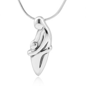 925 Sterling Silver Mom Child Hug Love Pendant Necklace, 18 inches