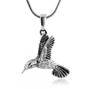 925 Oxidized Sterling Silver Hummingbird Animal Lovers Pendant Necklace, 18 inches