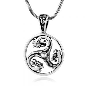 SUVANI Sterling Silver Celtic Knot Triskele Triskelion Medieval Dragon Pendant Necklace, 18 inches
