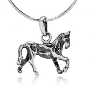 925 Oxidized Sterling Silver Prancing Horse Equestrian Cowgirl Pendant Necklace, 18 inches