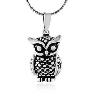 925 Oxidized Sterling Silver Detailed 3D Owl Bird Animal Lover Pendant Necklace, 18 inches