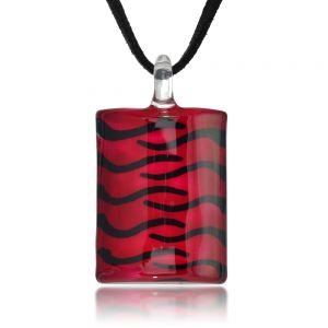 Hand Painted Venetian Murano Glass Wave Curve Design Red Rectangular Pendant Necklace, 18-20 inches