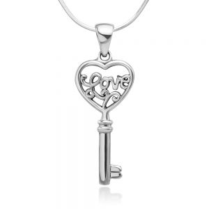 SUVANI 925 Sterling Silver "Love" Word Key to My Heart I Love You Symbol Pendant Necklace, 18 inches