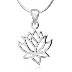SUVANI Sterling Silver Open Woman Lotus Flower Pendant Necklace Italian Silver Chain 18 inches