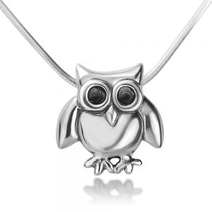 SUVANI 925 Sterling Silver Cute Little Owl Big Black Eyes Pendant Necklace, 18 inches - Nickel Free