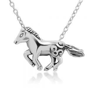 SUVANI 925 Sterling Silver Horse Charm Aum Om Ohm Symbol Pendant Necklace 17.5 inches Women Jewelry