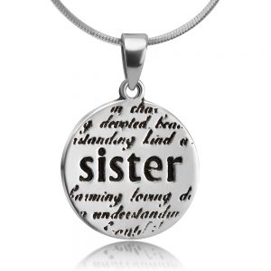 SUVANI Sterling Silver Sister Inspiration Love Words Round Pendant Necklace Jewelry, 18”