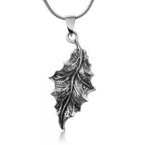 SUVANI Secret of The Wood Sterling Silver Detailed Oak Tree Leaf Pendant Necklace w/Snake Chain 18”