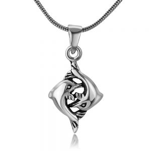 SUVANI Sterling Silver Two Playful Dolphin Yin Yang Partner Pendant Necklaces with Chain 18 inches
