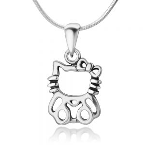 SUVANI Sterling Silver Hello Kitty Hello Kitty Cat with Bow Sanrio Jewelry Pendant Necklace, 18 inches
