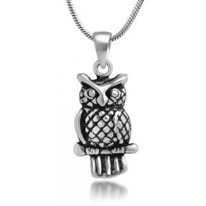 SUVANI 925 Oxidized Sterling Silver Detailed Owl on Tree Branch Pendant Necklace, 18 inches