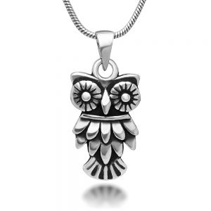 SUVANI 925 Oxidized Sterling Silver Vintage Retro Detailed Owl Pendant Necklace, 18 inches